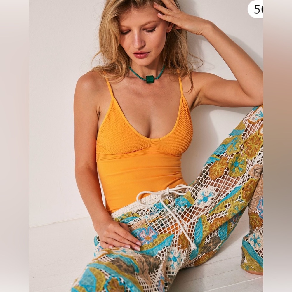 Free People Rust/Red V-Neck Bodysuit